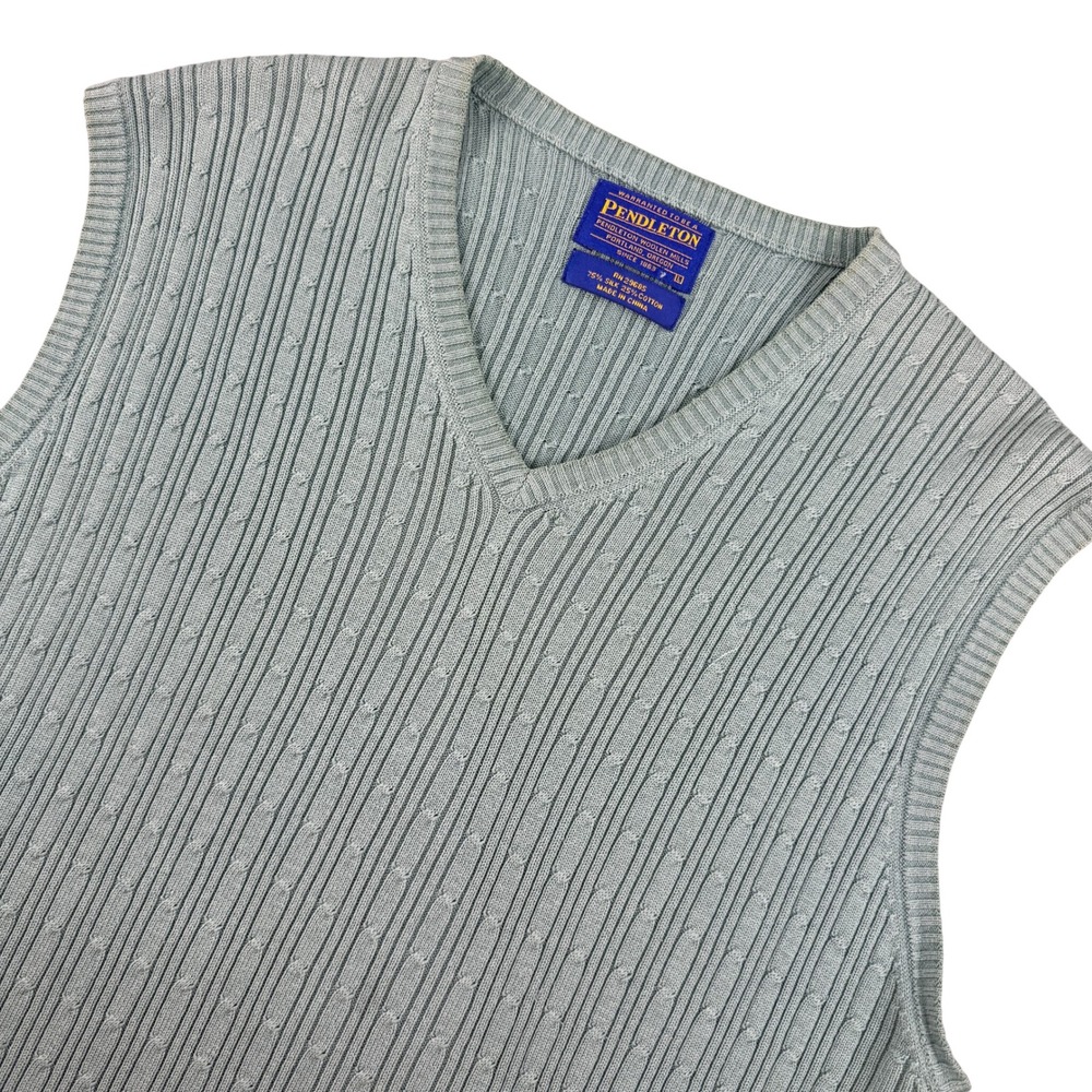 Pendleton Women's Large Vest Silk Cotton Sage Green Cable Knit Vintage Soft‎